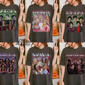 Aangepaste Disney Zombies 4 karakter comfort kleuren shirt, Addison Eliza Nova Victor Willa Zed T-shirt, zombies poster T-shirt, Disney Channel T-shirt