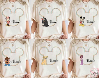 Personalized Disney Family Matching Shirt, Custom Name Disney Vacation Trip Tee, Mickey And Minnie Head Sketch Matching Trip Gifts Shirts
