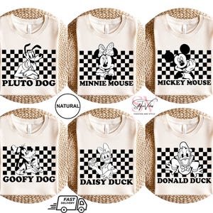 Vintage Funny Disney Characters Checkered Shirt, Mickey and Friends Checkered Group Shirt, Disneyland Disneyworld Shirt, Disney Family Shirt