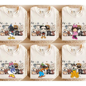 カスタムスターウォーズミッキー＆フレンズシャツ、ディズニートリップTシャツ、ディズニースターウォーズシャツ、ストームトルーパーミニーシャツ、ファミリーお揃いディズニーシャツ