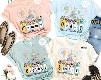 Retro Mickey & Friends Happiest Mom Dad on Earth Personalized Shirt, Custom Name Birthday Girl Boy Shirt, WDW Disneyland Family Matching Tee