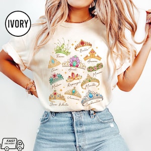 Disney Princess Crown Comfort Colors Shirt, Disneyworld Shirt, Cinderella Belle Rapunzel Ariel Snow White, Disney Girl Trip Tee, Disneyland
