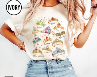 Disney Princess Crown Comfort Colors Shirt, Disneyworld Shirt, Cinderella Belle Rapunzel Ariel Snow White, Disney Girl Trip Tee, Disneyland