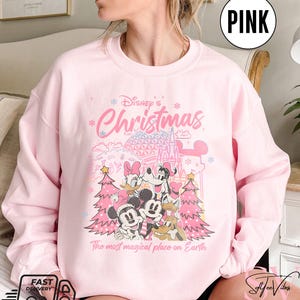 Disney Mickey & Friends Christmas Sweatshirt, Pink Christmas Sweatshirt, Mickey&#39;s Very Merry Christmas Shirt, WDW Disneyland Girl Trip Gift