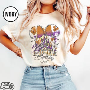 Watercolor Mickey Minnie Ears Castle Disney Birthday Halloween Shirt, WDW Disneyland Family Birthday Trip, Birthday Girl Spooky Season Shirt