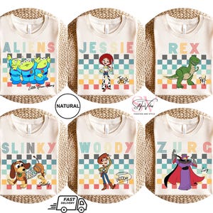 Disney Characters Checkered Shirt, Disney Toy Story Matching Shirts, Buzz Woody Jessie Slinky Aliens Rex, Disney Mickey And Friends Group