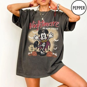 Vintage Mickey Halloween Shirt, Disney Halloween Comfort Farben T-Shirt, Nightmare On The Main Street Shirts, Halloween Kürbis Sweatshirt