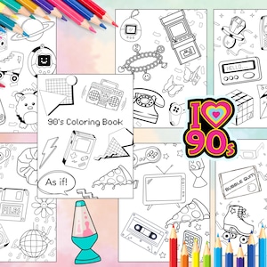 90&#39;s Themed Coloring Pages for Adults and Kids! 90&#39;s Coloring Book, 90s themed Party! Digital Download PDF Print at Home Bold Easy Designs