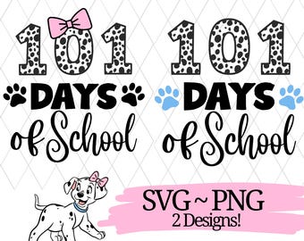 101 Schultage SVG, 101st Schultag PNG, 101 Tage Shirt Design für Mädchen und Jungen, Kindergarten SVG Print Cut File, Dalmatiner-Shirt