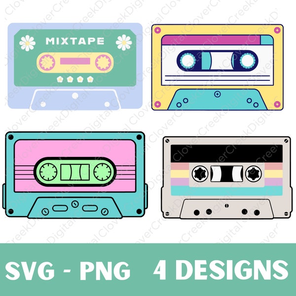 Cassette ruban SVG PNG, SVG rétro, fichiers Cassette svg cricut, Clipart Cassette, svg des années 90, fichier de découpe rétro des années 90, svg des années 90, clipart mixtape