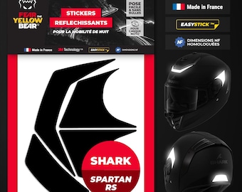 Fear The Yellow Bear© Easy Replica Shark D-Skwal 2™, Kit De 4 Pegatinas Reflectantes REPOSICIONABLES, Para Casco De Motocicleta, 3M™ Technology