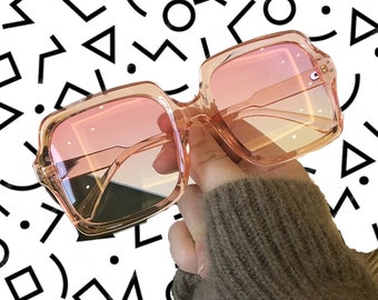 Vintage 1970s Square Oversized Retro Sunglasses - Pink and Black