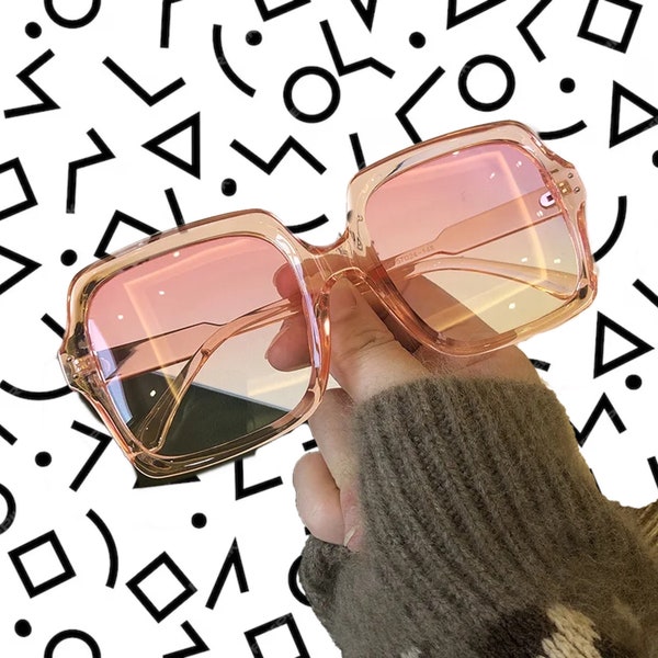 Vintage 1970s Square Oversized Retro Sunglasses - Pink and Black