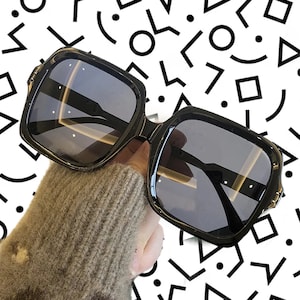 Vintage 1970s Retro Square Oversized Sunglasses - Black and Pink