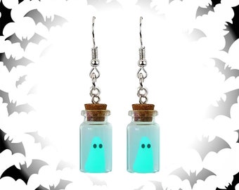 Halloween Ghost in Bottle Earrings, Luminous Glow Dangle Earrings