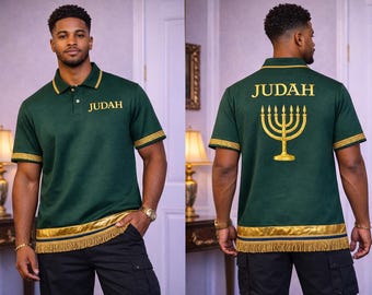 Green and gold feast day polo shirt (tribe Menorah)