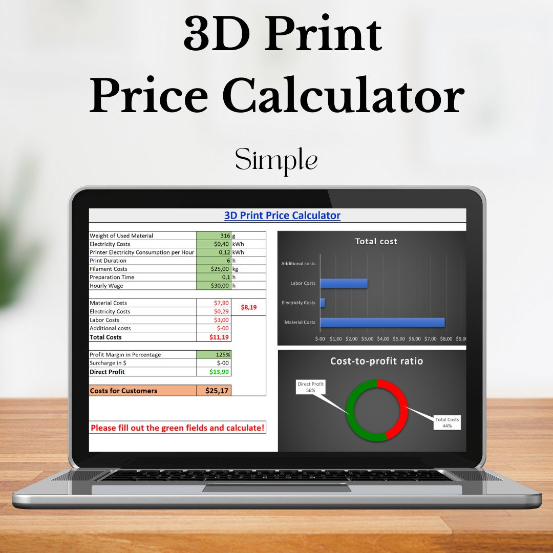 3d Printing Cost Calculator Spreadsheet 3D Printing Cost Calculator I Price Calculator EXCEL Table I DE/ENG - Etsy