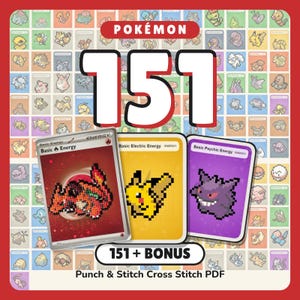 The 151 Collection Punch and Stitch Cross Stitch Pattern PDF | Template & Instructions for Real Pokémon Card