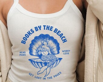Mermaid Spaghetti Strap Tank Top, Coastal Beachy Book Lover