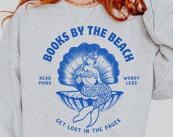 Vintage Mermaid Sweatshirt | Book Lover Gift for Her | Books by the Beach