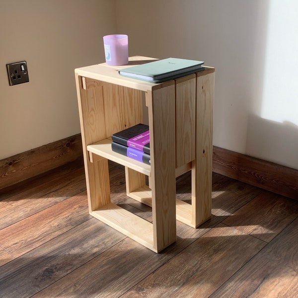 Lightwood Side Table | Rustic Nightstand | Wooden Bedside Table | Small Side Table | Solid Wood End Table | Storage Unit | Handmade