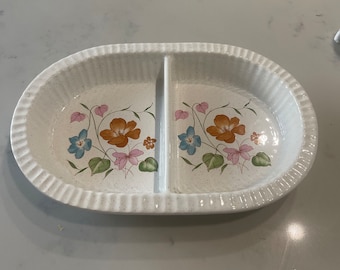 Vintage Treasure  Craft Divided Serving Dish, Vegetable Dish, Microwave and Oven Safe, Floral Decor, Mid Century, Made In USA