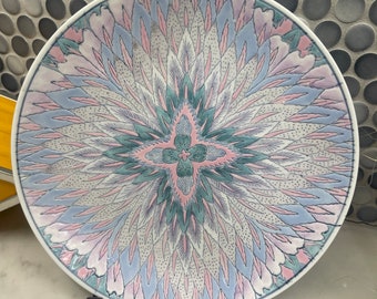 Vintage Toyo Plate Plumage Fantasy, Pastel 1980s Modern Geometric Decorative Home Decor, China