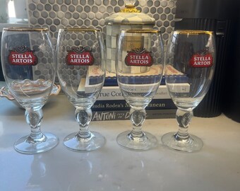 Stella Artois 40 CL Gold Rimmed Chalice Beer Glasses Mugs - set of 4