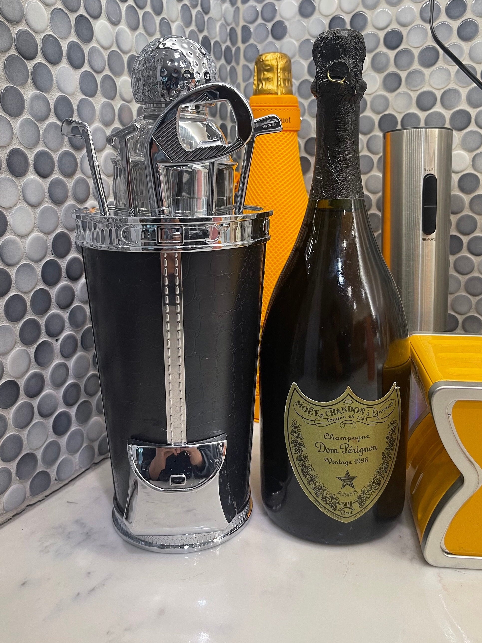 Vintage Golf Bag Cocktail Shaker Set by Godinger, Silver Plated