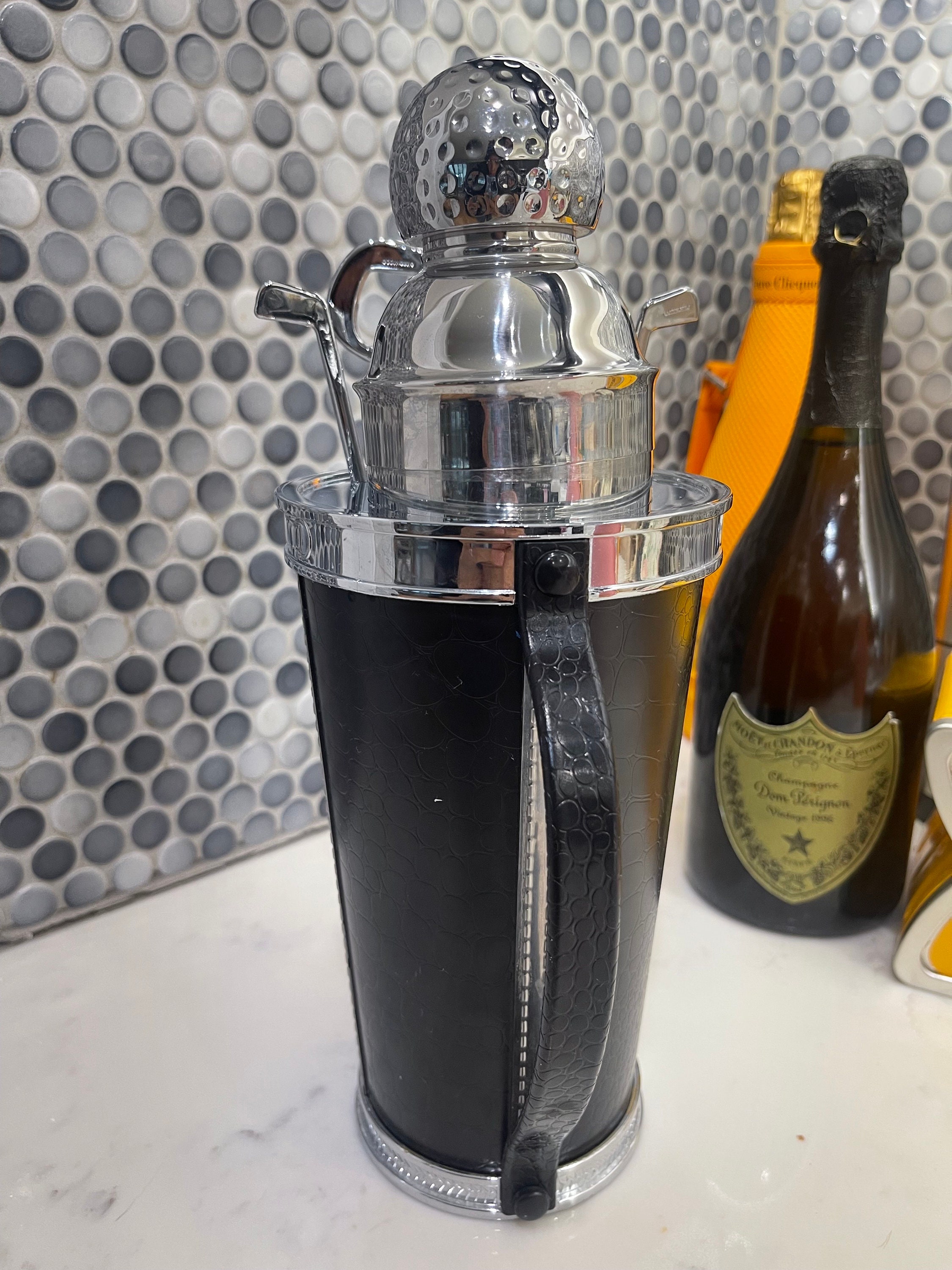 Vintage Golf Bag Cocktail Shaker Set by Godinger, Silver Plated