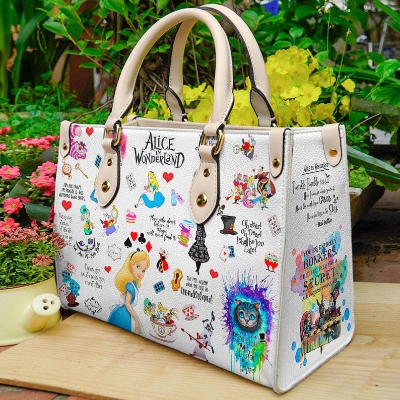 Alice In Wonderland Leather Handbag, Cute Alice With Friends Handbag