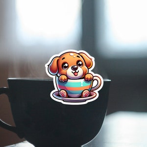Dog Stuck in Tea Cup - Doggy - Hot Tea - Cut Puppy - Cartoon Dog with Tea Cup
