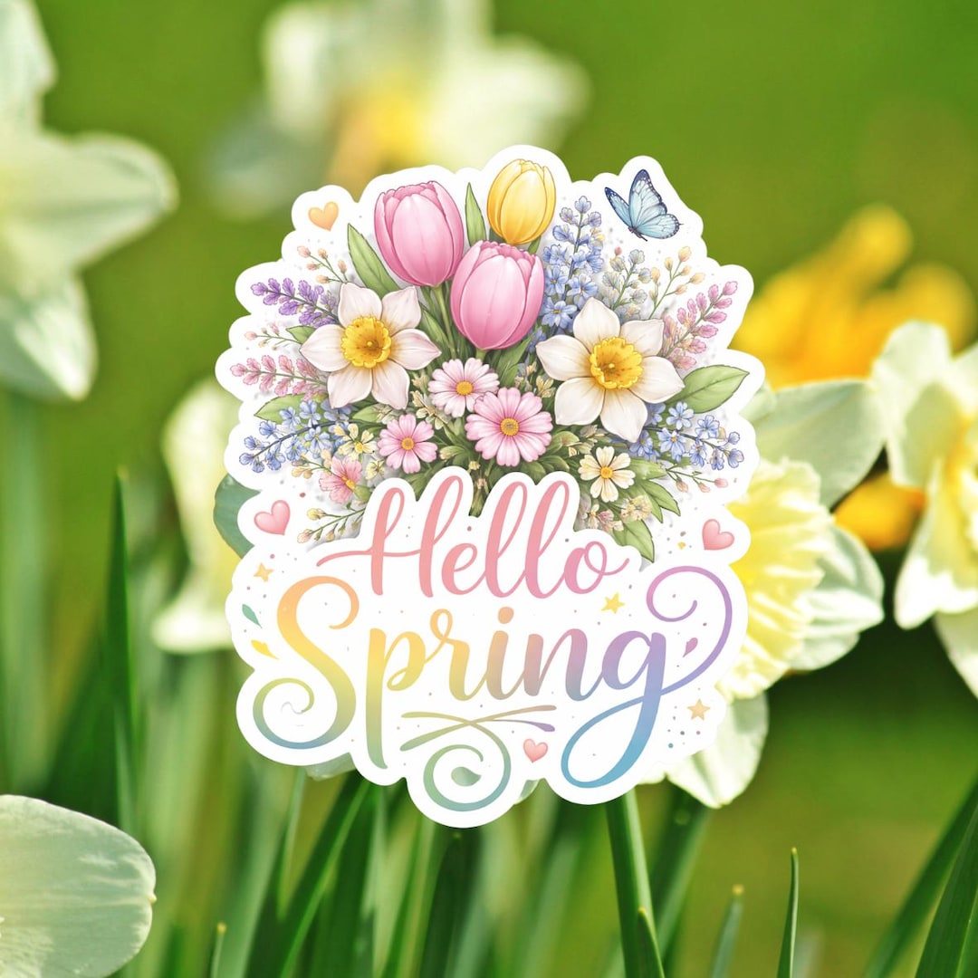 Spring Time Clear Sticker Hello Spring Sticker – Cute Seasonal Springtime Decor Decal - Etsy