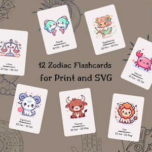 Zodiac Astrology SVG Bundle : Cartes mémoire imprimables et signes coupés mignons