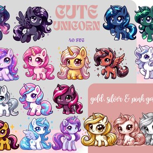 Unicorn SVG Cute Kawaii Horses - Bundle for Unicorns Lovers, Fantasy Animals, Vector Designs and Clip Art Projects