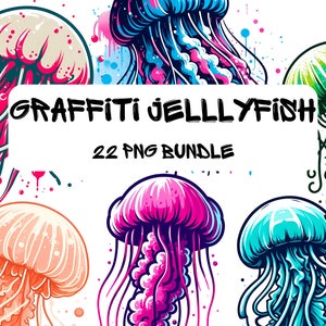 Graffiti Style Jellyfish PNG - Radiant Sea Life Clipart, Transparent Medusa Silhouette, Designer Wall Art for Ocean Themed Decor and Apparel