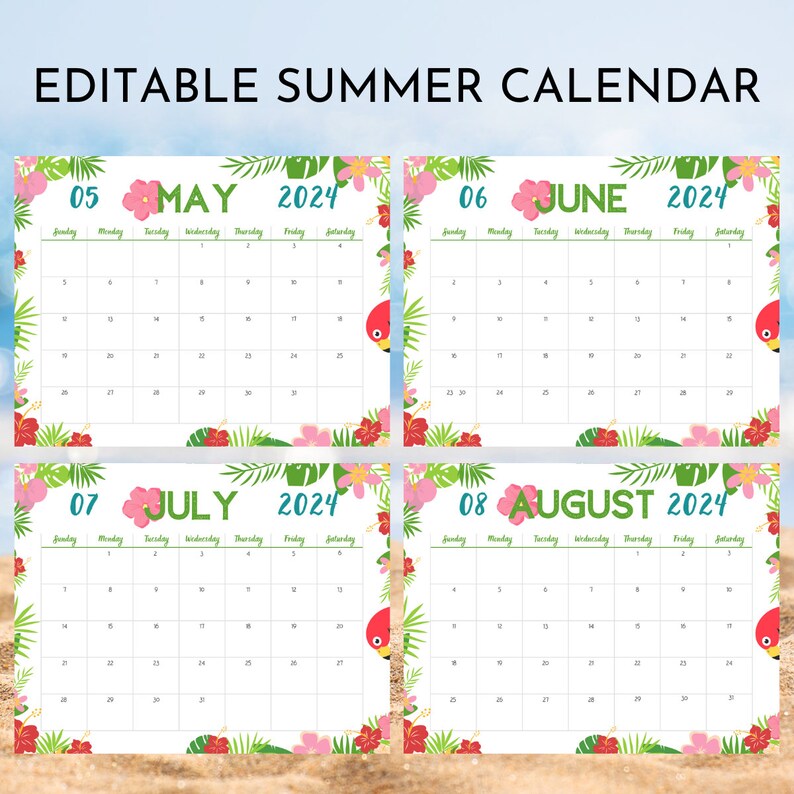 Planerpaket Sommer 2024: Druckbarer und bearbeitbarer Kalender