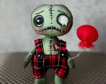 PDF tutorial zombie voodoo toy, pattern, gothic rag doll, creepy cute doll, voodoo doll, art doll, pastel goth doll. Button eyes doll