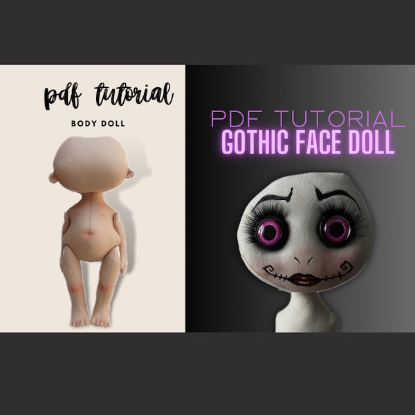 PDF tutorial blank doll body 9' + GOTHIC face painted, gothic rag doll making, monster doll PDF, voodoo doll, weird rag doll