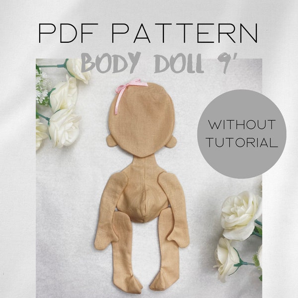 PDF, pdf doll 9 inches, interior doll, PDF pattern doll, pattern body doll, pdf pattern without tutorial, Cloth Doll Pattern textile doll