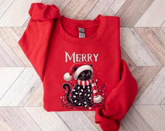 Christmas sweater cat, Santa Claus sweater, gift women Christmas, gift idea, gift best friend, gift for women,