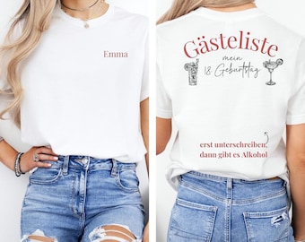Gästeliste T-Shirt 18 Geburtstag Unterschriften personalisiert, 18 geburtstag madchen, Geburtstagsgeschenk, Geschenk zum 18 geburtstag,