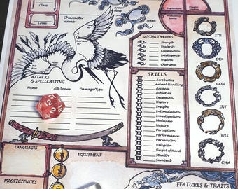 Scheda del personaggio del monaco DnD 5e / PDF compilabile da scaricare digitalmente / Regali di Dungeon and Dragons / Regalo per GM fantasy