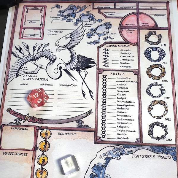 DnD 5e Monk Character Sheet / Fillable PDF Digital Download / Dungeon and Dragons gifts / Fantasy GM Gift