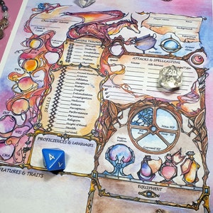 DnD 5e Sorcerer Character Sheet / Fillable PDF Digital Download / Dungeon and Dragons gifts / Fantasy GM Gift