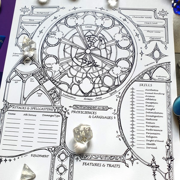 DnD 5e Cleric Character Sheet / Printable Fillable PDF / Dungeon and Dragons Digital Download / Fantasy GM Gift