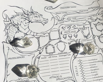 DnD 5e Dragon Character Sheet / Printable Fillable PDF / Dungeon and Dragons Digital Download / Fantasy GM Gift