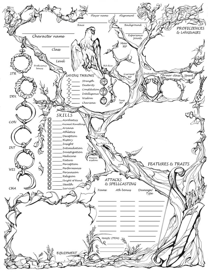 Dnd 5e Ranger Character Sheet / Printable Fillable PDF / Dungeon and ...