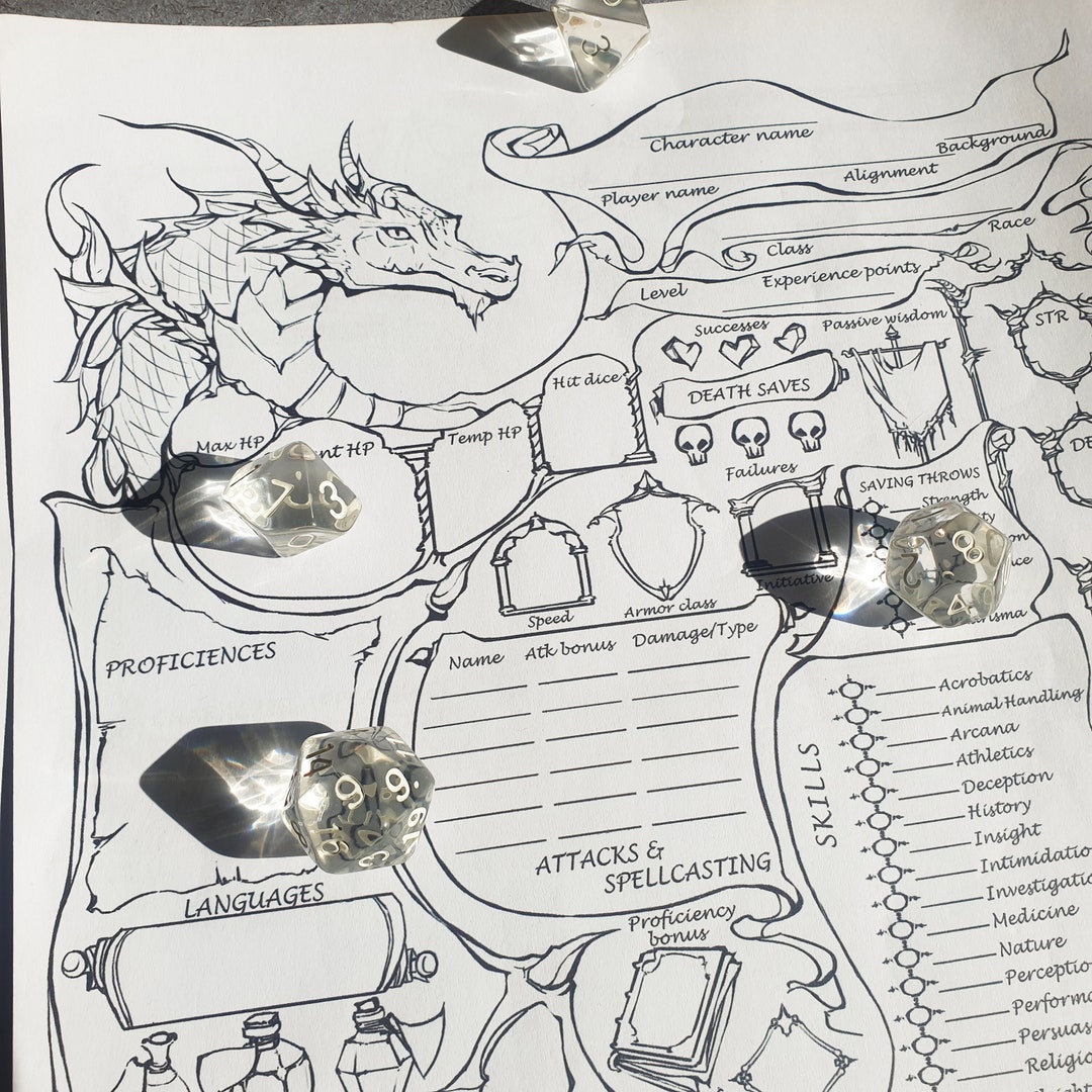 Dnd 5e Dragon Character Sheet / Printable Fillable PDF / Dungeon and
