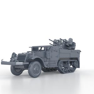WWII US M16 Half Track MGMC Quad Hmg Anti Aircraft - 1/100 15mm 1/87 Ho 1/72 20mm 1/56 28mm 1/48 1/35 scale miniatures figures model wargame